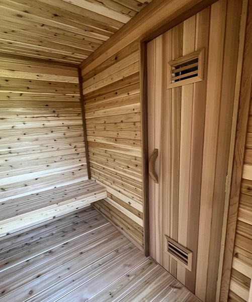 Interior view of outdoor sauna change room