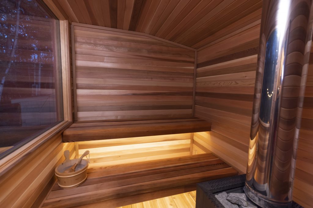 interior of outdoor sauna the TRÄ model by Sauna Builder