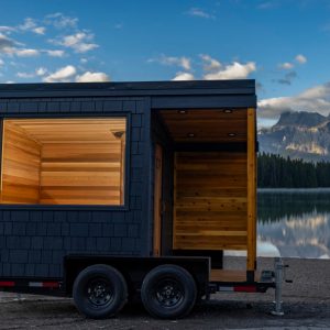 Mobile Sauna with covered patio by Sauna Builder