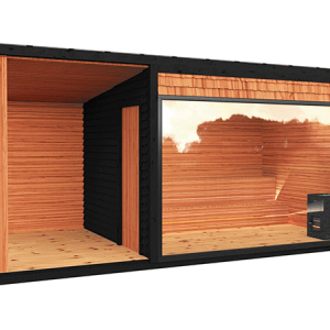 Outdoor Sauna with glass to enjoy views by Sauna Builder